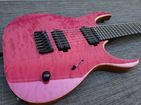 Side View Of Duvell Elite 7 Quilted Maple Guitar